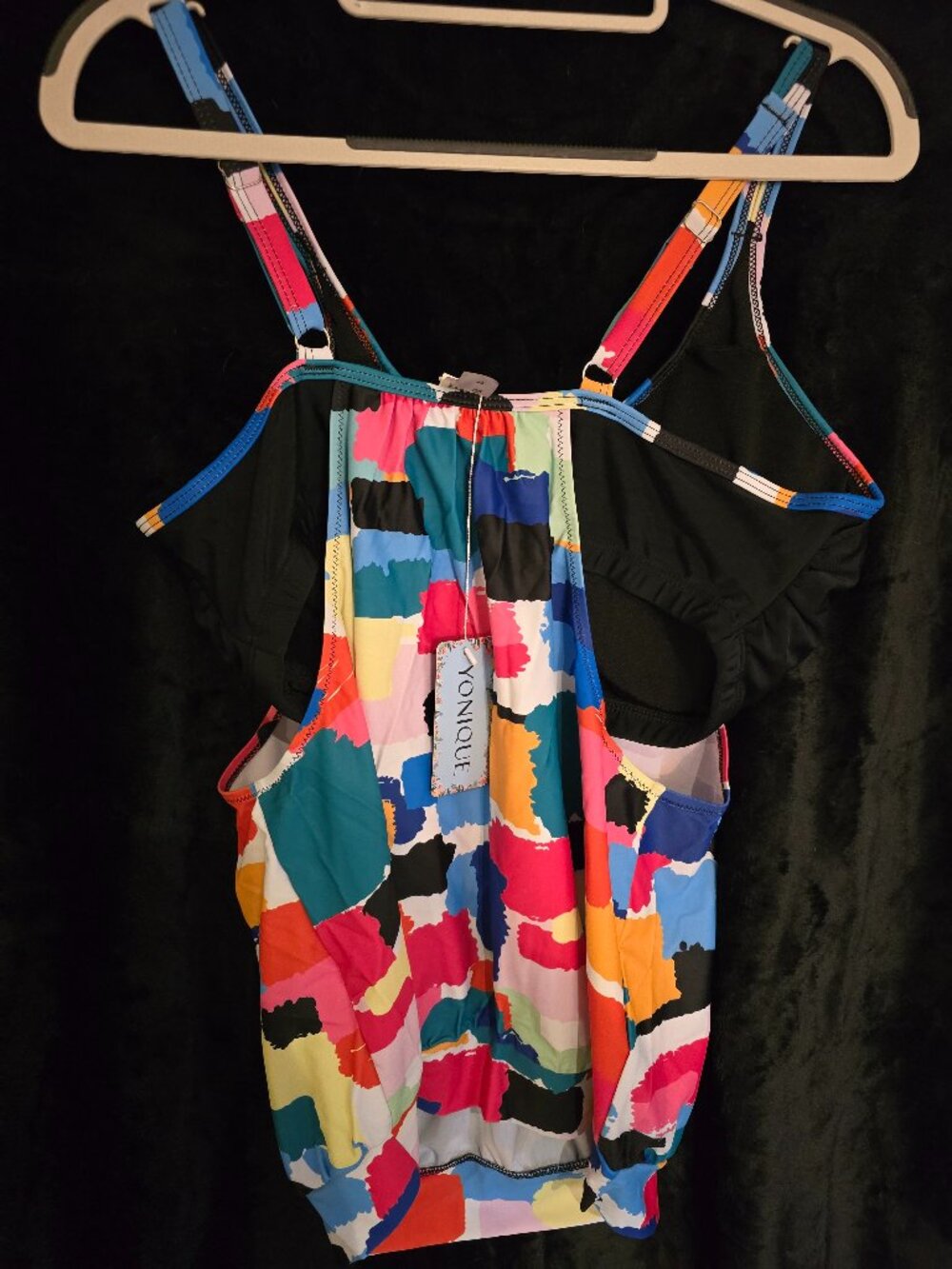Yonique Tankini Swimsuit Size L Blouson Top Side Tie Bottom Multicolor NWT